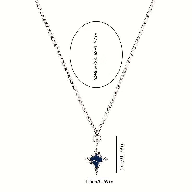 Avant-Garde Lake Blue Cross Star Necklace – Hip Hop Snake Chain, Unisex