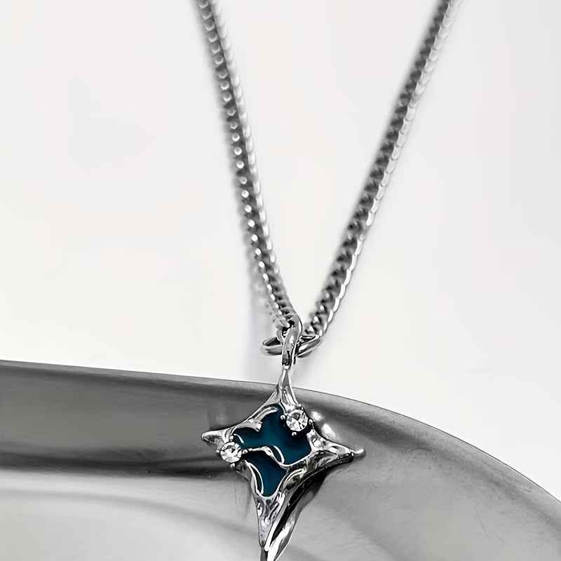 Avant-Garde Lake Blue Cross Star Necklace – Hip Hop Snake Chain, Unisex