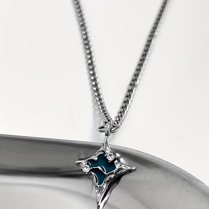 Avant-Garde Lake Blue Cross Star Necklace – Hip Hop Snake Chain, Unisex