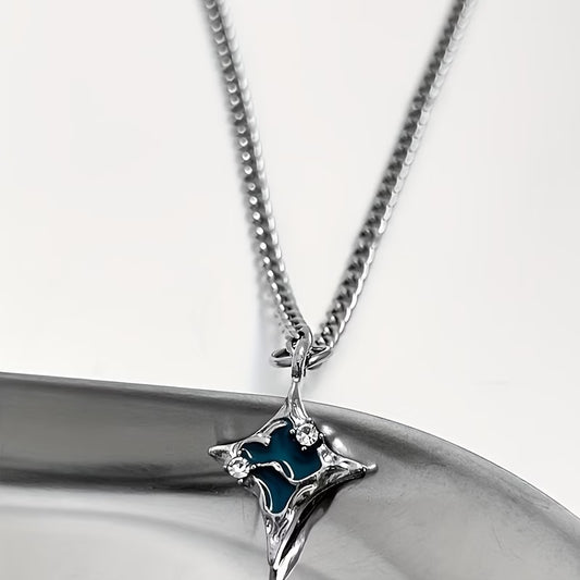 Avant-Garde Lake Blue Cross Star Necklace – Hip Hop Snake Chain, Unisex