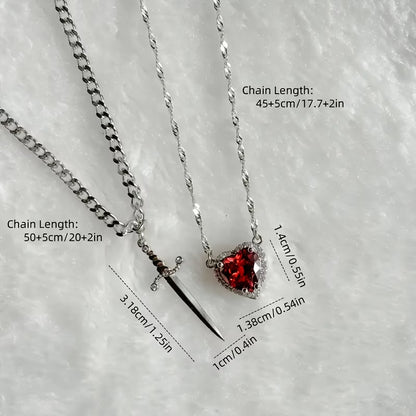 Heart & Sword Couple Necklace Set – 2pcs Silver & Gold Confession Gift