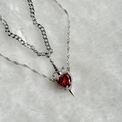 Heart & Sword Couple Necklace Set – 2pcs Silver & Gold Confession Gift