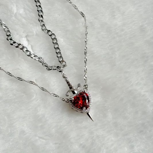 Heart & Sword Couple Necklace Set – 2pcs Silver & Gold Confession Gift