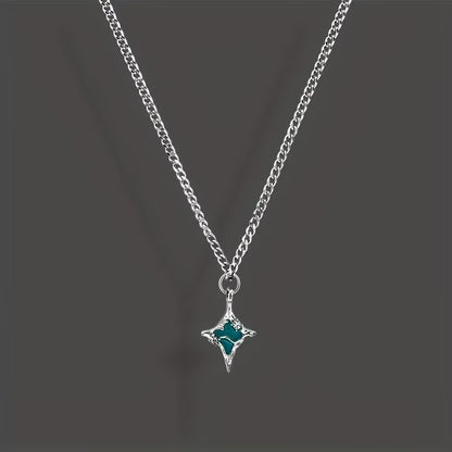 Avant-Garde Lake Blue Cross Star Necklace – Hip Hop Snake Chain, Unisex