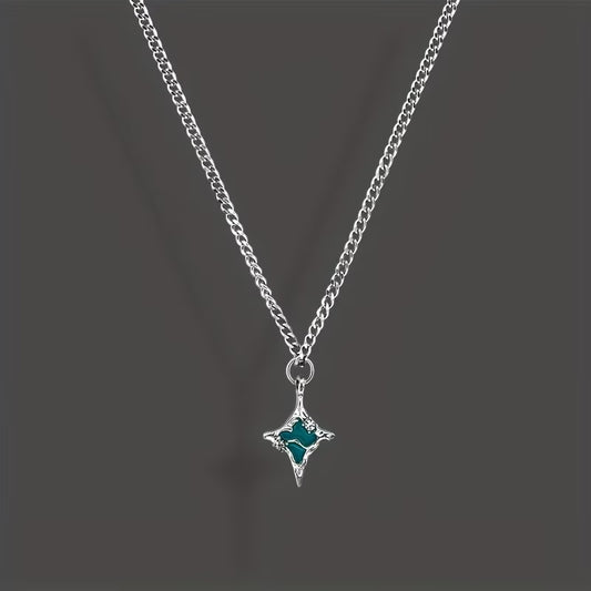 Avant-Garde Lake Blue Cross Star Necklace – Hip Hop Snake Chain, Unisex