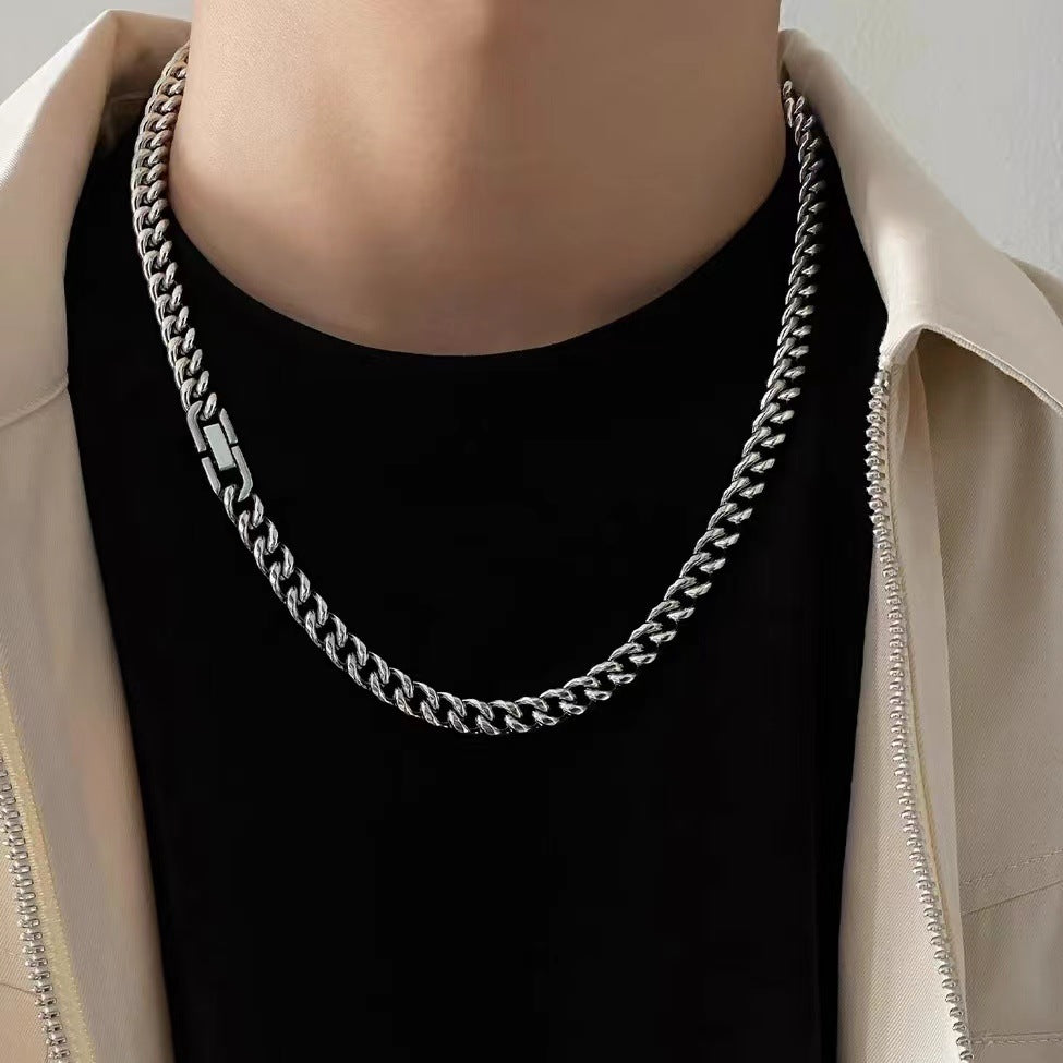Titanium Steel Cuban Necklace Jewelry Buckle Round Grinding Chain Men