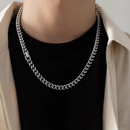 Titanium Steel Cuban Necklace Jewelry Buckle Round Grinding Chain Men